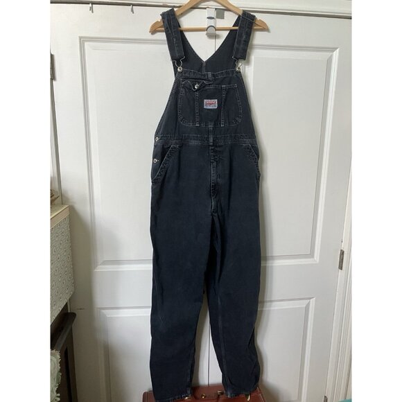 Vintage Ikeda Overalls Mens XL Black Denim Workwear Dungaree Bib One Piece - Picture 2 of 12